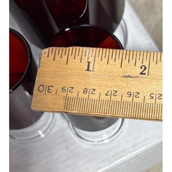 Vintage Ruby Red Pedestal Glassware Set Of 4 - Goblet Sherbet Dish 2 ShotGlasses - Picture 7 of 11